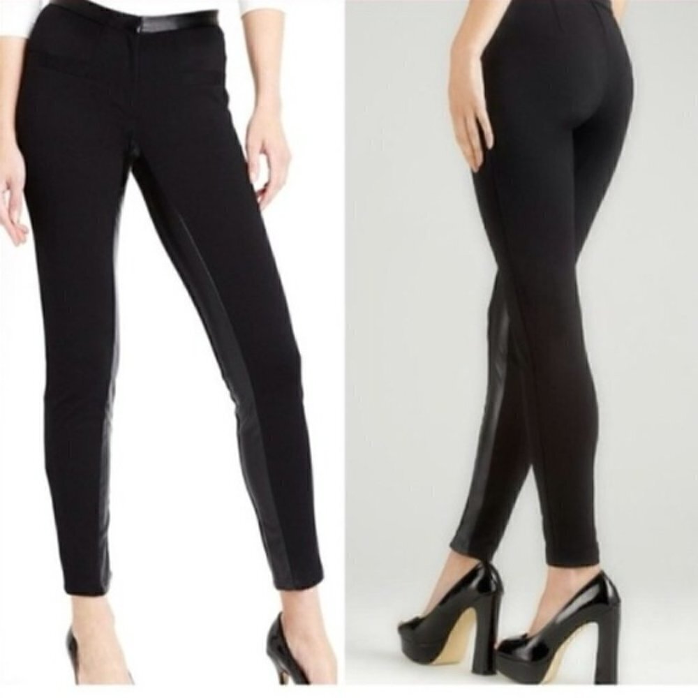 W118 Walter Baker Stila skinny knit pants legging black faux leather trim Small